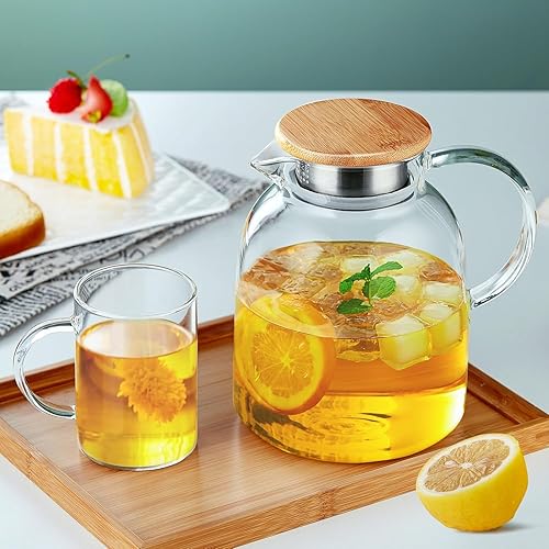 Miniatura 6 de Tetera grande de vidrio con infusor, apta para estufa, vidrio de borosilicato grueso resistente al calor, 68 onzas líquidas, hervidor de té de