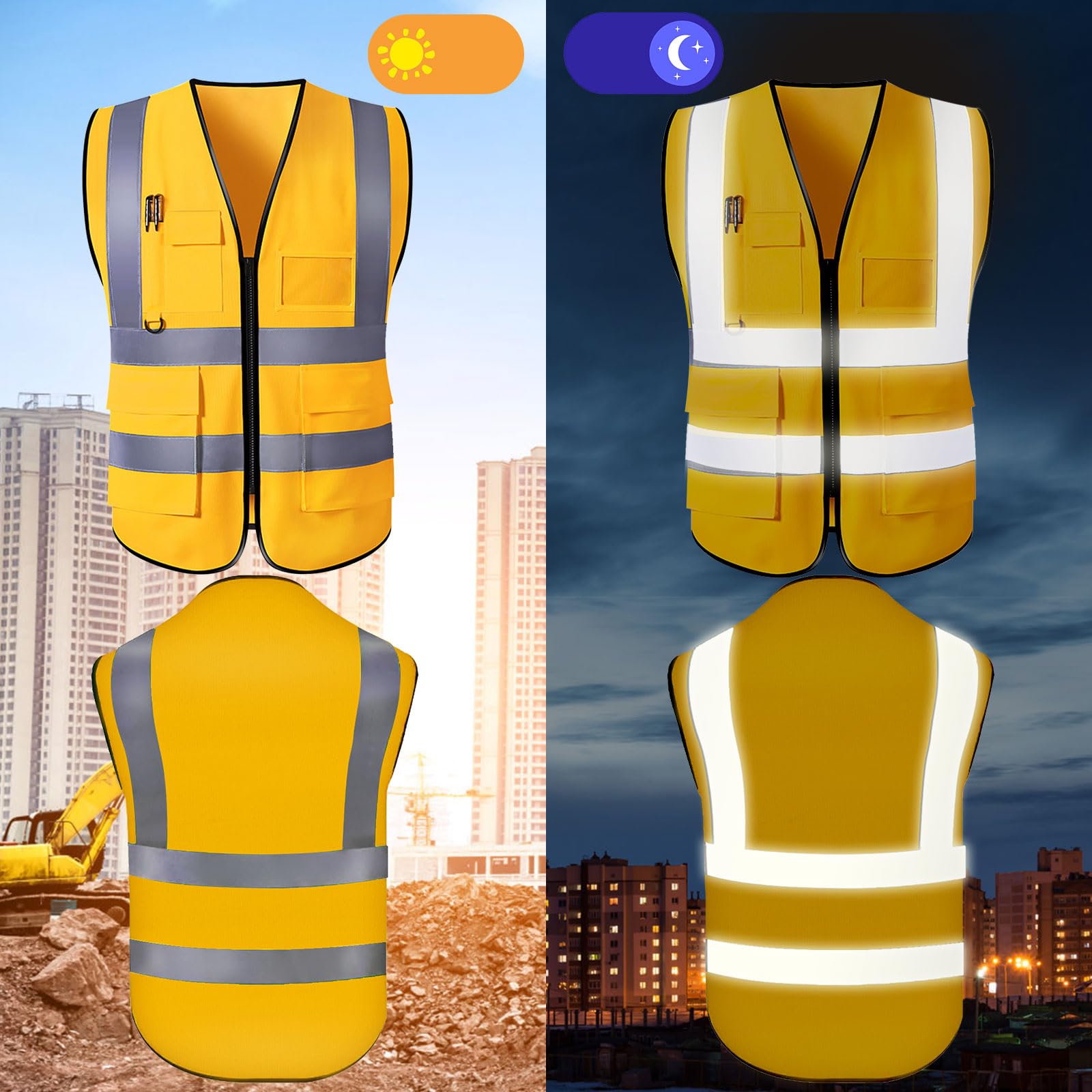 Gilet di sicurezza personalizzato da uomo con logo Gilet di sicurezza ad alta visibilità riflettente con tasche e costruzione con cerniera Indumenti da lavoro protettivi per esterni