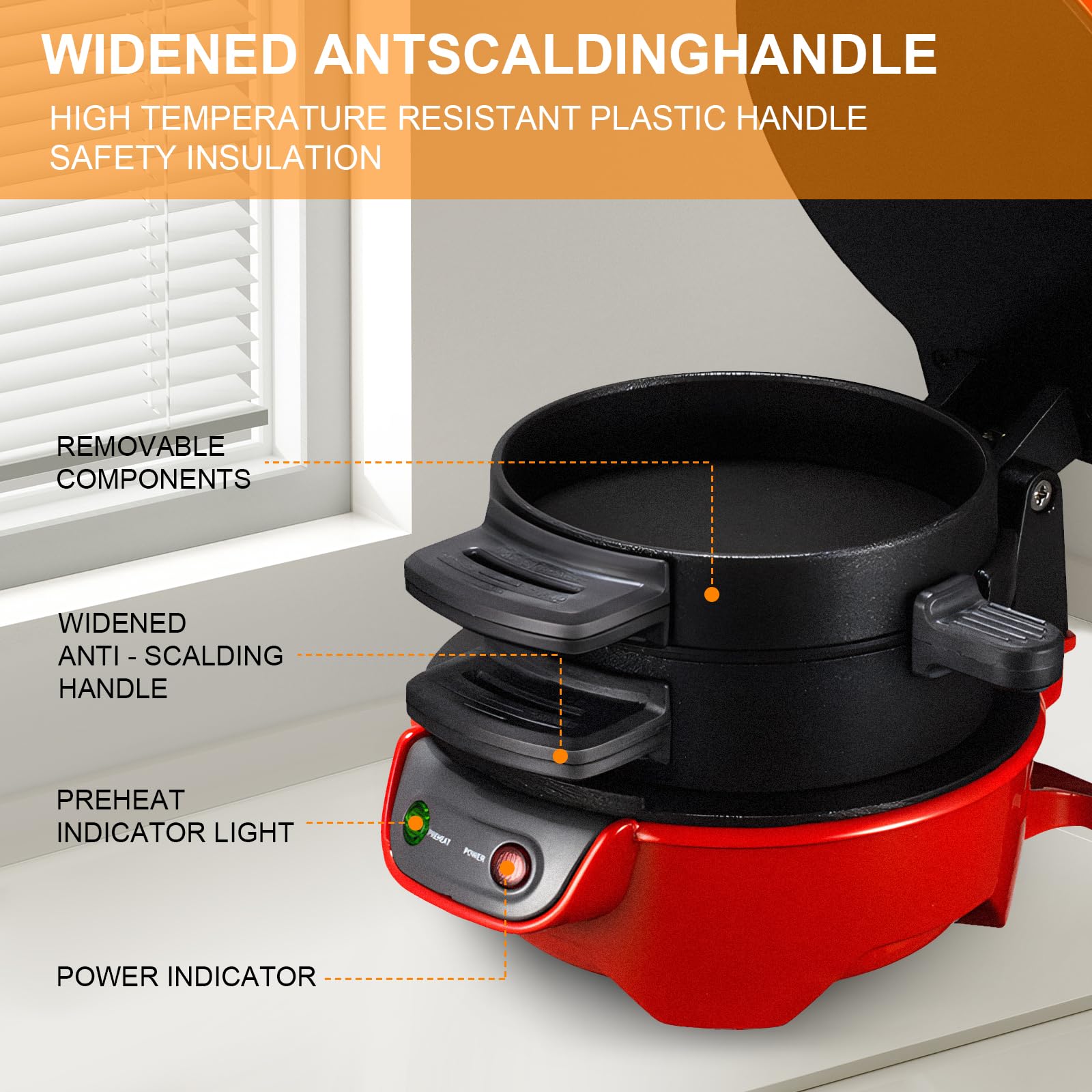 Sandwich Toaster Burger Maker, Effiziente Antihaft Heizplatten, mit Eierringe und Zeitschaltuhr, Spülmaschinenfest, Perfekt Für Hamburger, Waffeln Snacks Und Ein Schnelles DIY (Red)
