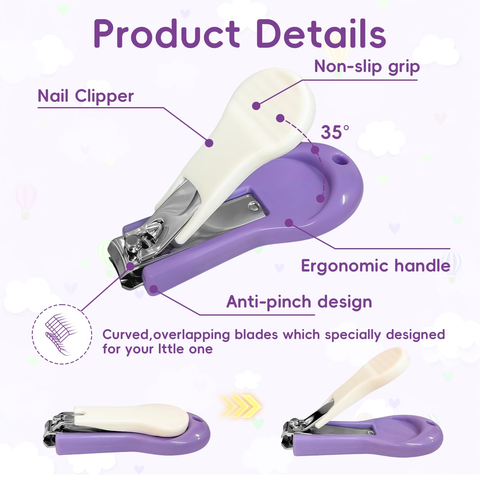HAGOT 7 in 1 Baby Nail Clippers Set including Cute Case, Nail Clippers,Nail Scissors, Nail File, Tweezers - Image 3
