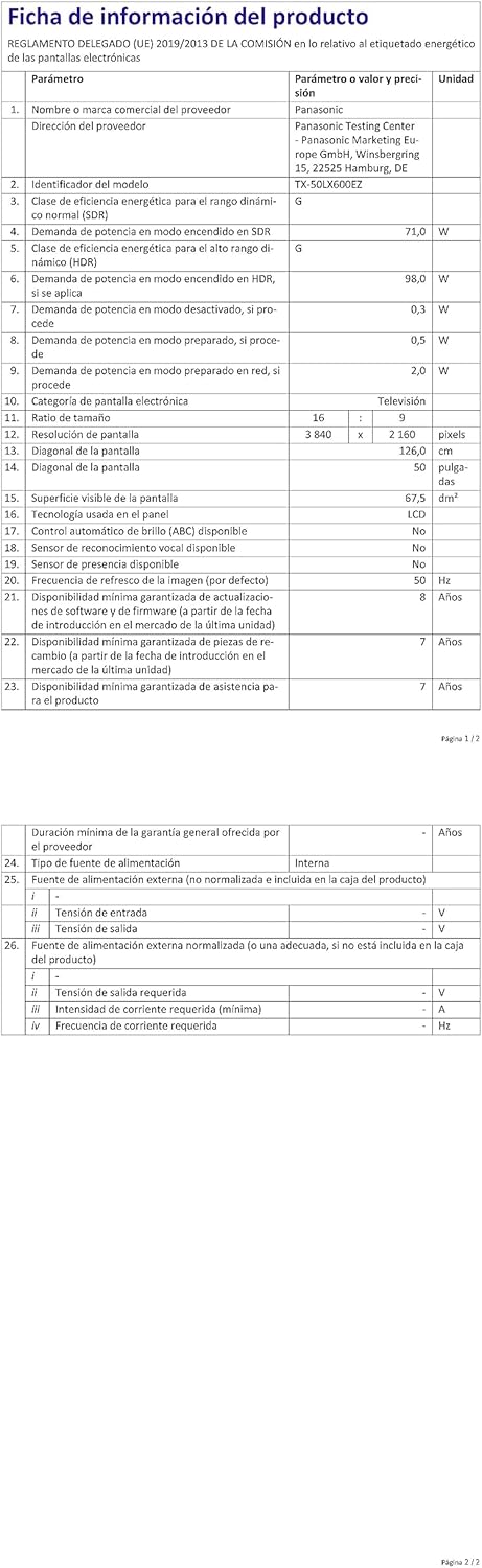 Panasonic 50 pollici TX-50LX600EZ Series 4K LED Smart TV™, NERO, 2022