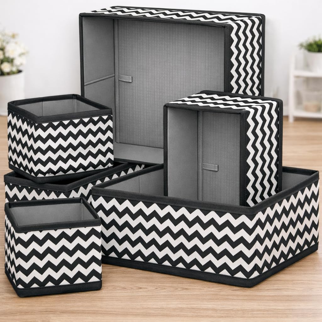 PulGos 12pcs Foldable Drawer Organizer | Closet Storage Bins | Cube Basket Box for Clothes, Wardrobe, Undergarments, Socks & Accessories | Sturdy Fabric Organiser Set for Home & Bedroom