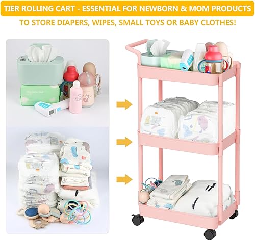 Miniatura 23 de Organizador de pañales para bebé, organizador de pañales de plástico para artículos esenciales de guardería, carrito móvil para cambiador y cuna