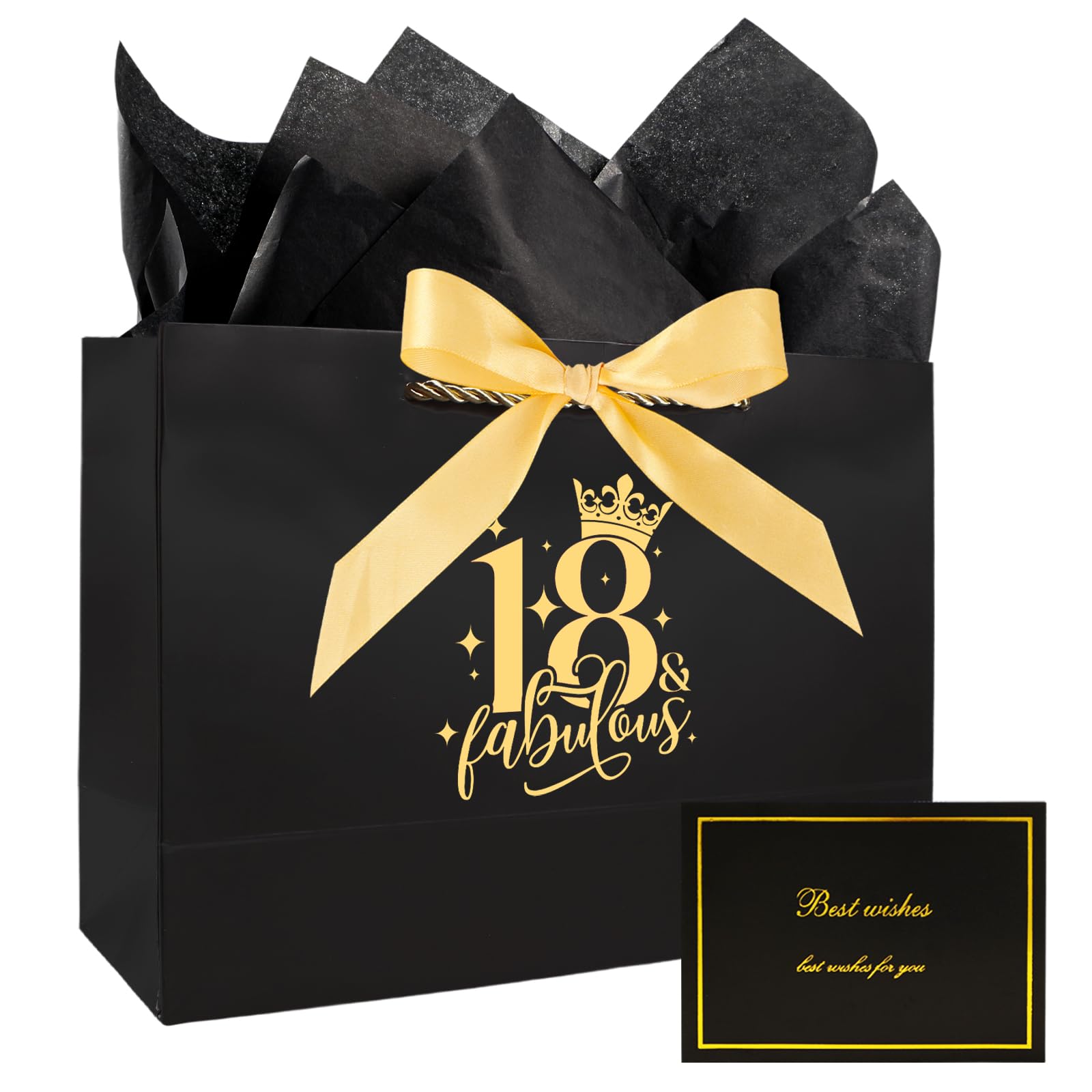 18th Birthday Gift Bag with Tissue Paper and Card, 18th Birthday Party Gifts Bag for Women and Men, Medium Gift Bags for Birthdays Party, Anniversary, Presents (White) — image 1