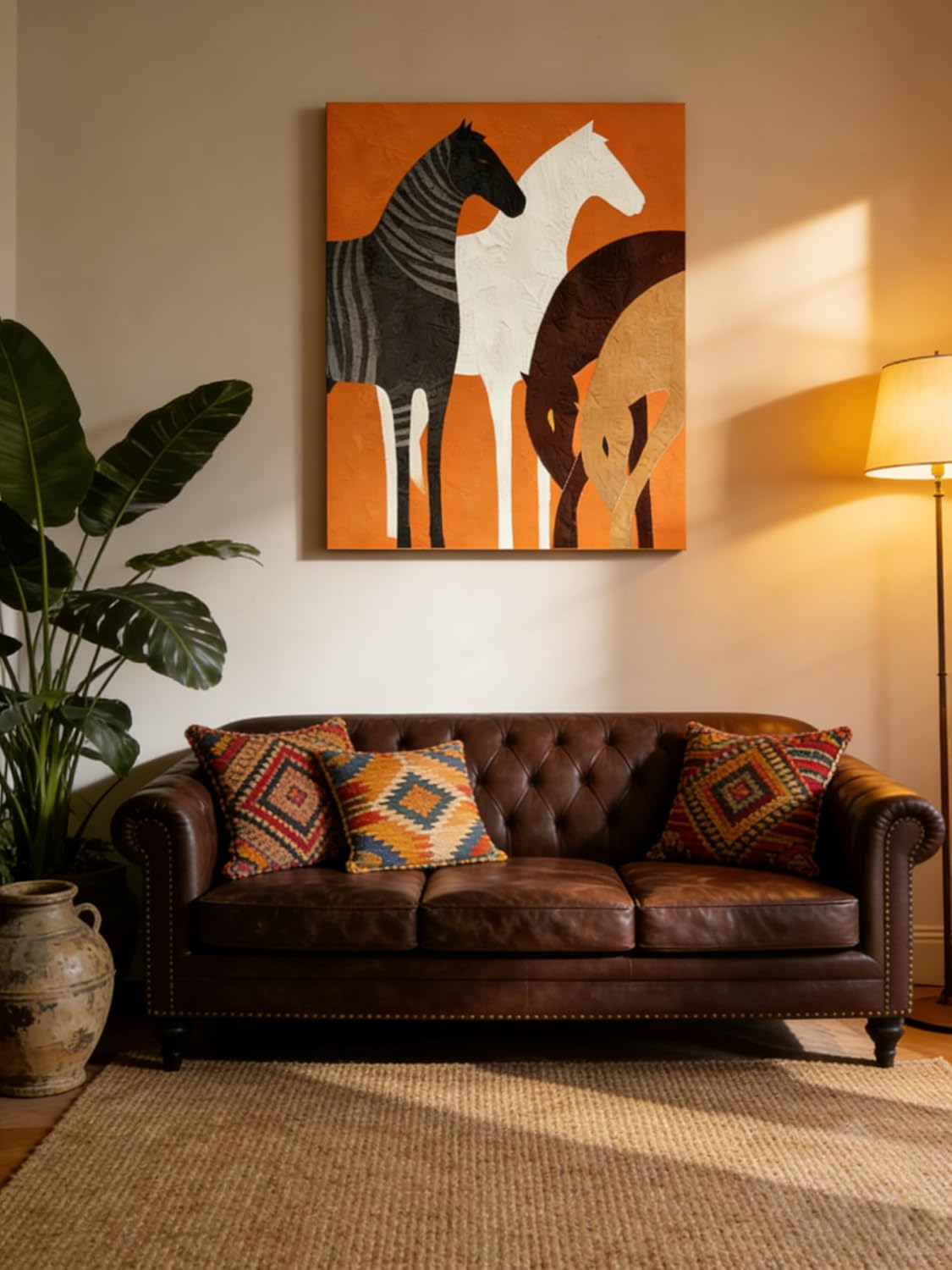 BOAMDLEOLLO Abstract Horse Canvas Wall Art, Mid-Century Modern Boho Print, Rustic Farmhouse Decor for Living Room Bedroom, Office 12X16