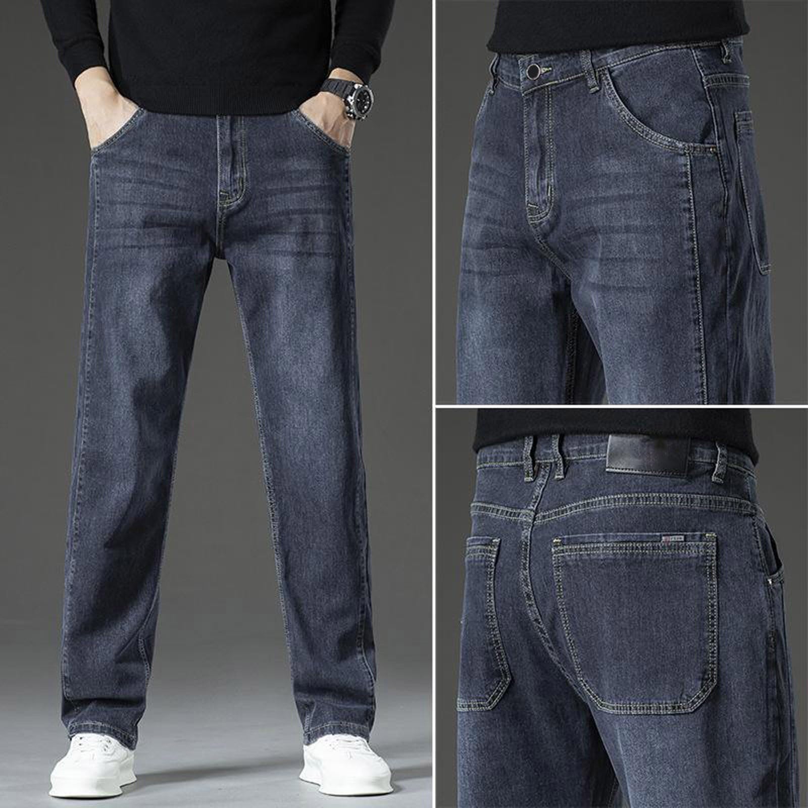 Generisch Baggy Jeans da uomo stretch Streetwear Denim Pants Molte tasche Straight Leg Tinta unita Casual Denim Pantaloni Y2K Jeans Uomo Casual Regular Fit Jeans Slim Fit