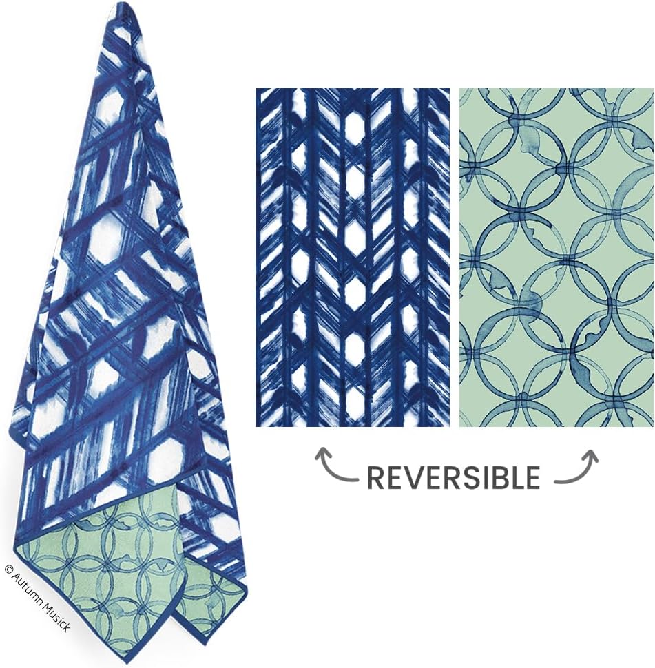 WerkShoppe Indigo Lattice Decorative Kitchen Towel - Waffle Weave Microfiber