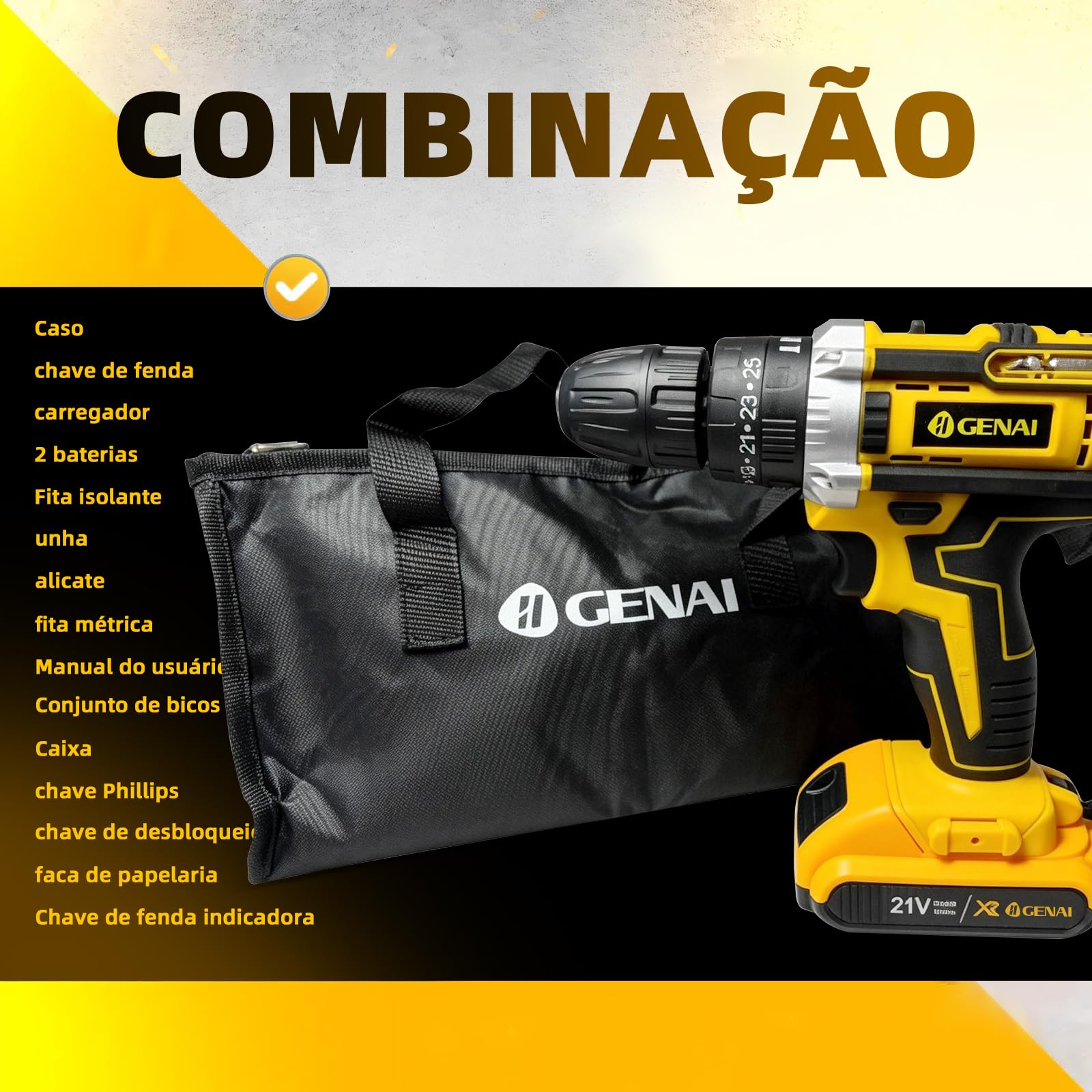 Furadeira e Parafusadeira de Impacto Sem Fio 21V com LED