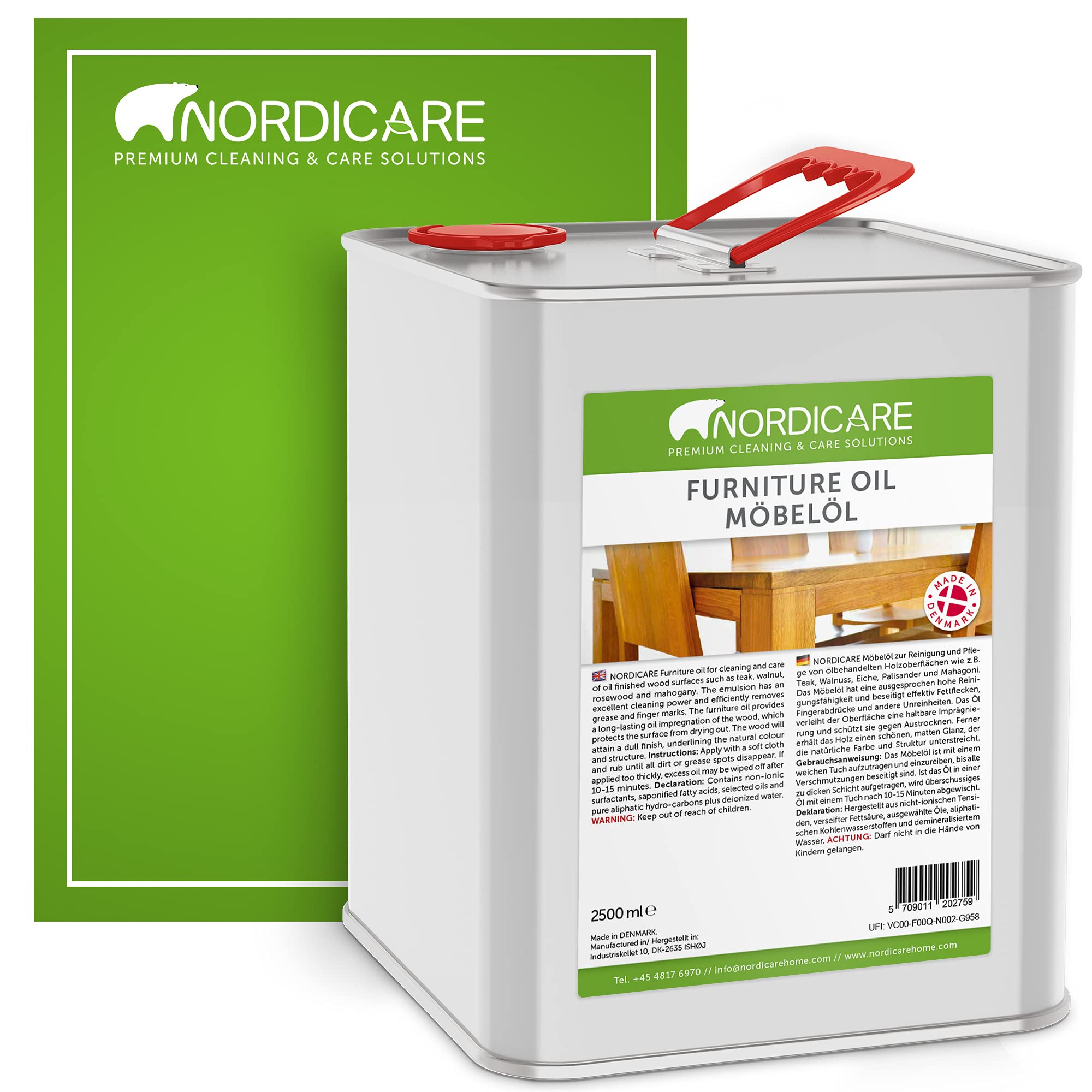 Nordicare Wood Oil Colourless Furniture Oil for Oak, Beech, Walnut, Larch Wood Stain Based Linseed Oil Linseed Oil Varnish (2,5 L)[Amazon-developed Certification] Compact by Design