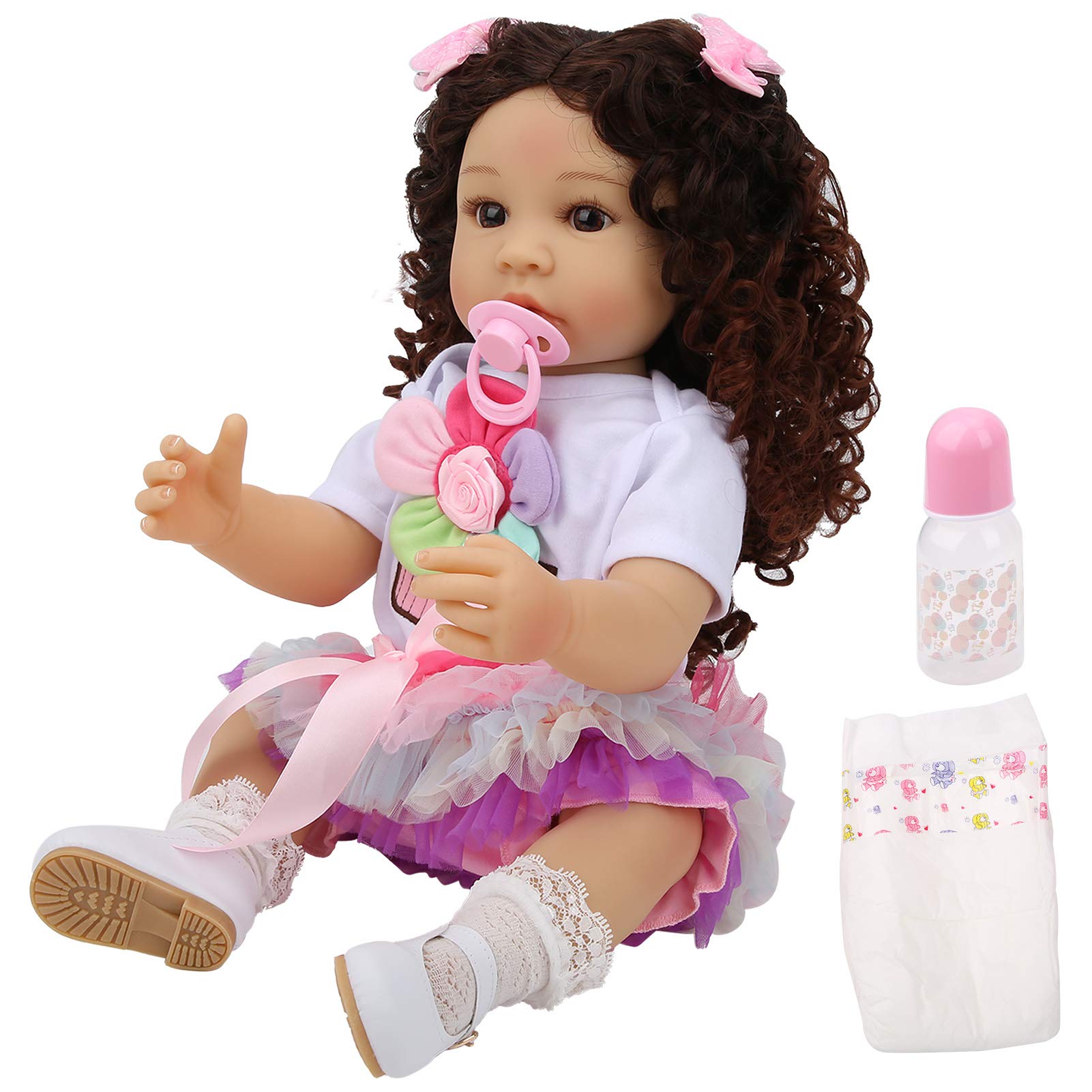Generic Doll 55 Cm Miękkie Winylowe Kręcone Włosy Dziewczyna Zabawka dla Dzieci Prezent - Realistyczny Rozmiar Noworodka 21,7 Cala