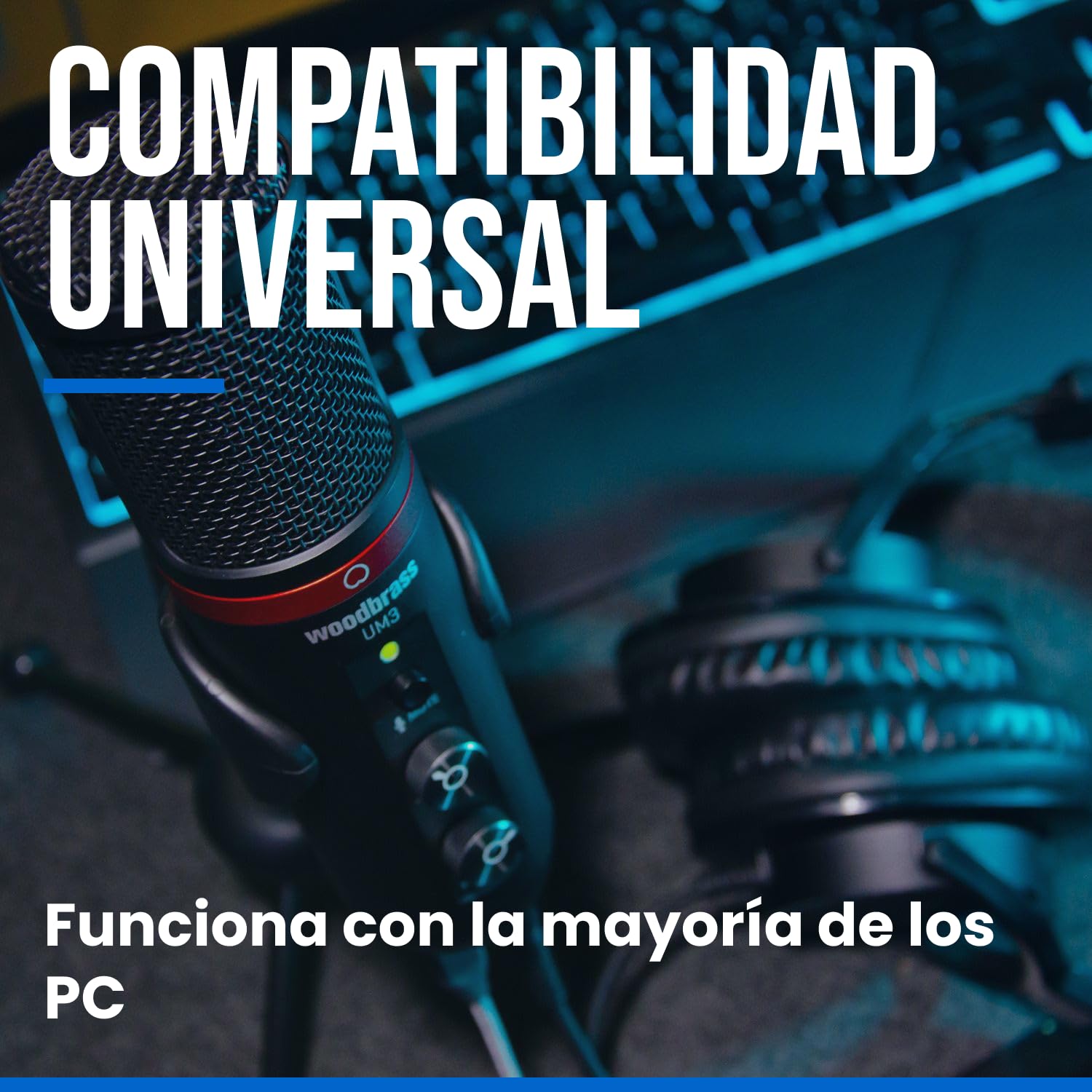 WOODBRASS UM3 - Micrófono Condensador Cardioide USB para PC y Mac para grabación de Broadcast y Streaming, podcasting, conferencias, Home Studio, Voice Over