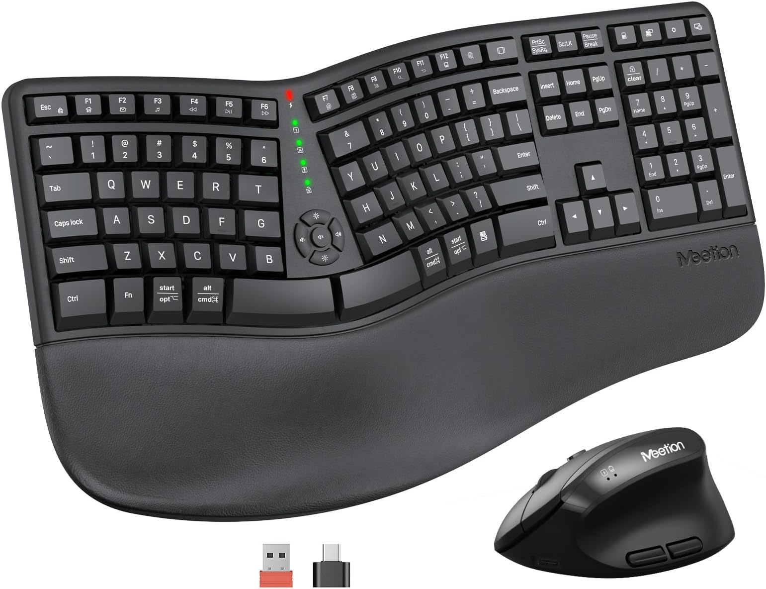 MEETION Ergonomic Wireless Keyboard and Mouse, Split Keyboard with Cushioned Wrist Rest, Natural Typing, Rechargeable, Full Size, Windows/Mac/Laptop