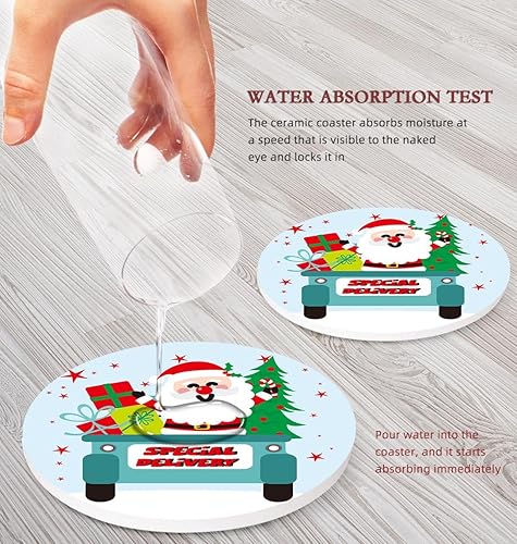 Miniatura 2 de Britimes Juego de 6 posavasos para automóvil, árbol de Papá Noel, absorbente de piedra, con base de corcho y soporte de metal, regalo para
