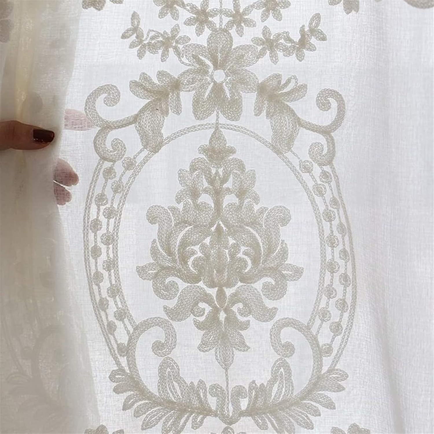 Embroidered White Curtains, Lace Voile Semi Blackout Window Drapes for Bedroom Living Room Simple Modern Panels 1 Pc (Color : White, Size : W150*H270cm)