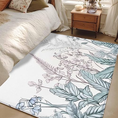 Miniatura 1 de 3x5 Area Rugs, Retro Floral Botanical Non-Skid Rubber Backing Large Rectangle Rugs - Living Room Bedroom Home Office, Watercolor Flower Indoor Floor