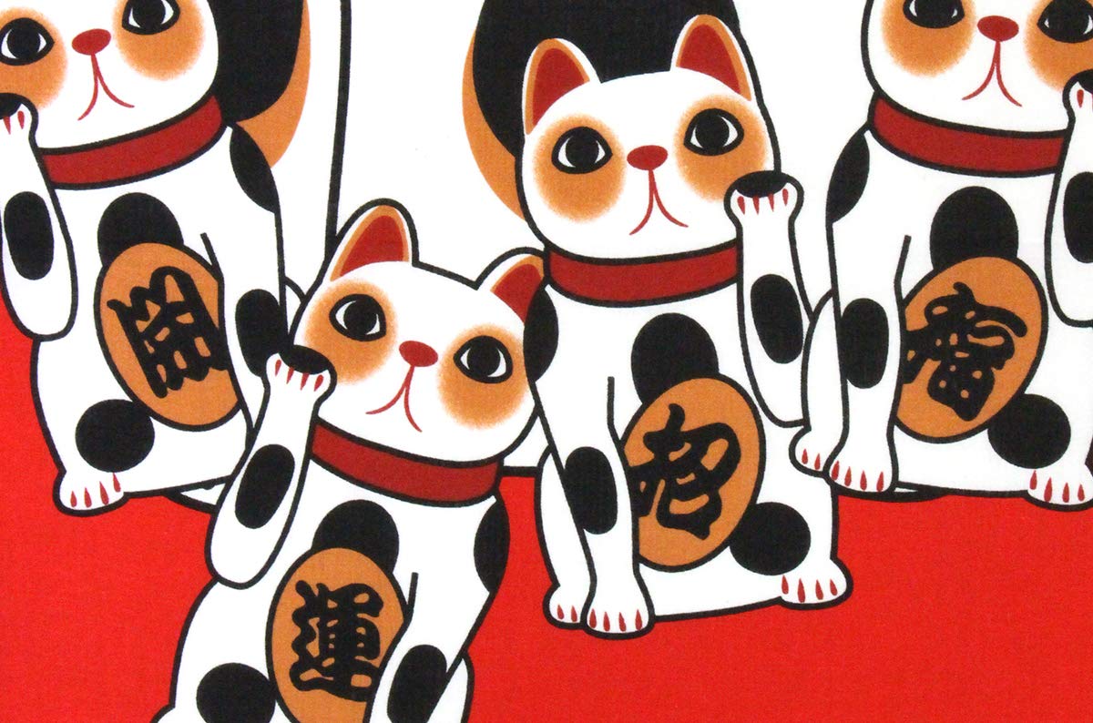 Amazon｜手ぬぐい 招き猫 赤 福猫 捺染 片面染め 手拭い