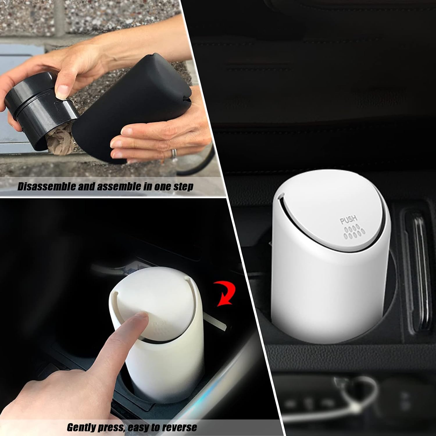 Pack-1 Car Trash Can with Lid, 2.5" x 6.2" Silicone Portable Waterproof Small Trash Can, Cup Type Embedded Integrated Trash Can for Most Cars SUVs and Trucks (White) image 5
