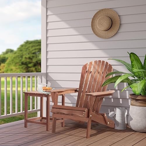 Miniatura 2 de Juego de 4 sillas Adirondack plegables de madera, respaldo premontado, silla de madera para patio al aire libre, jardín, césped, patio, terraza,