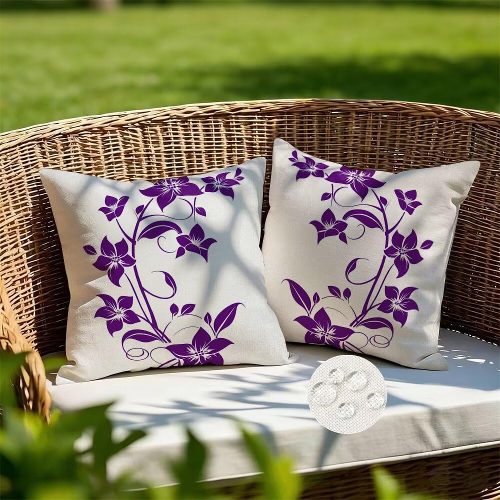 Federe Cuscini da Esterno Impermeabili 65x65 Viola Copri Cuscini per Divano Fiori Federa Cuscino Astratto Decorativi Copricuscini per Divano Giardino Patio Soggiorno Copricuscino Set di 2 (IU5)
