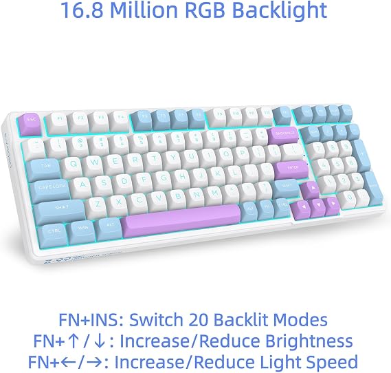 E-YOOSO 96% Wired Creamy Mechanical Keyboard, Cyan LED Backlit for PC/MAC | Hot Swappable Pre-lubed Linear Switches, Gasket Structure with Sound Dampening Foam, Custom Gaming Keyboard White Purple