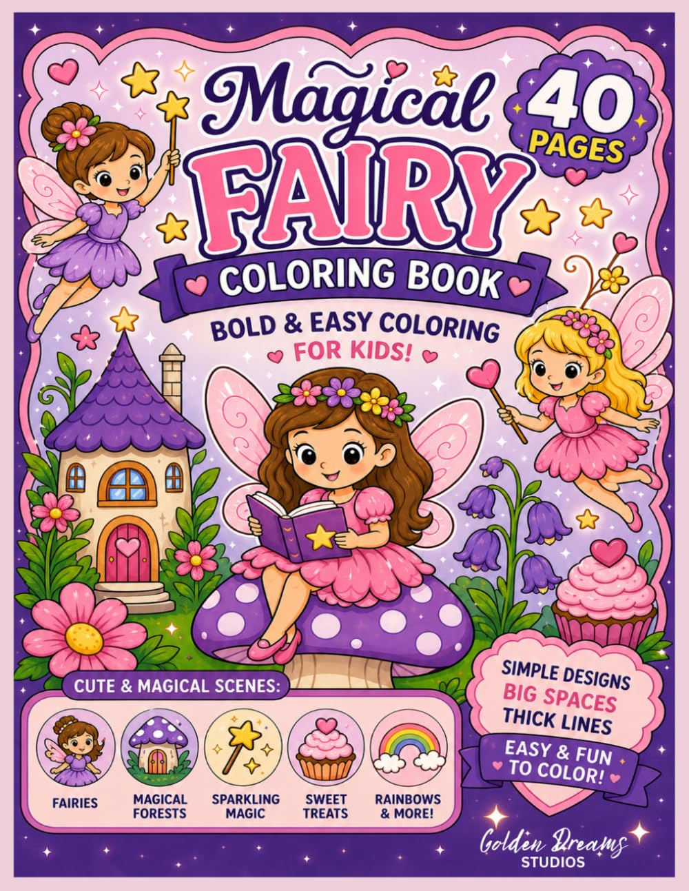 Magical Fairy Coloring Book: Bold & Easy for All Ages - Featuring Cute Fairies, Cozy Magical Scenes, Mushroom Houses, Sweet Treats, and Relaxing Fantasy Fun