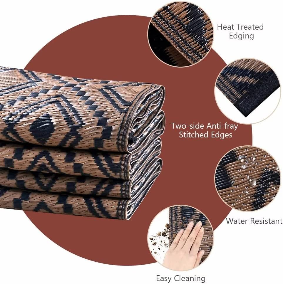 Alfombra HAUSHOF 5x8 Pies Para Exteriores – Impermeable, Reversible, Plástico Tejido – Estilo Moderno Cuadros