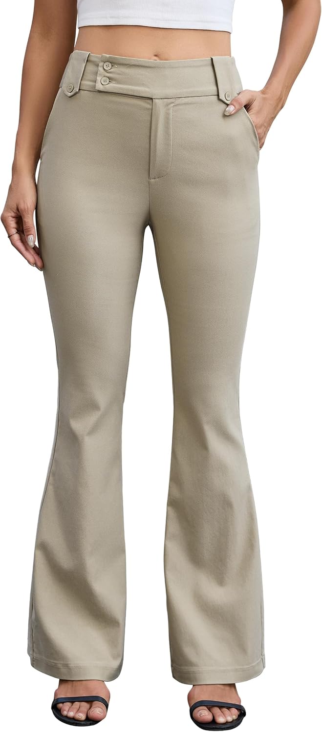 Eddoyee Dress Pants for Women Flare High Waisted Stretchy Work Trousers Business Casual Office Pants Comfortable with Pockets