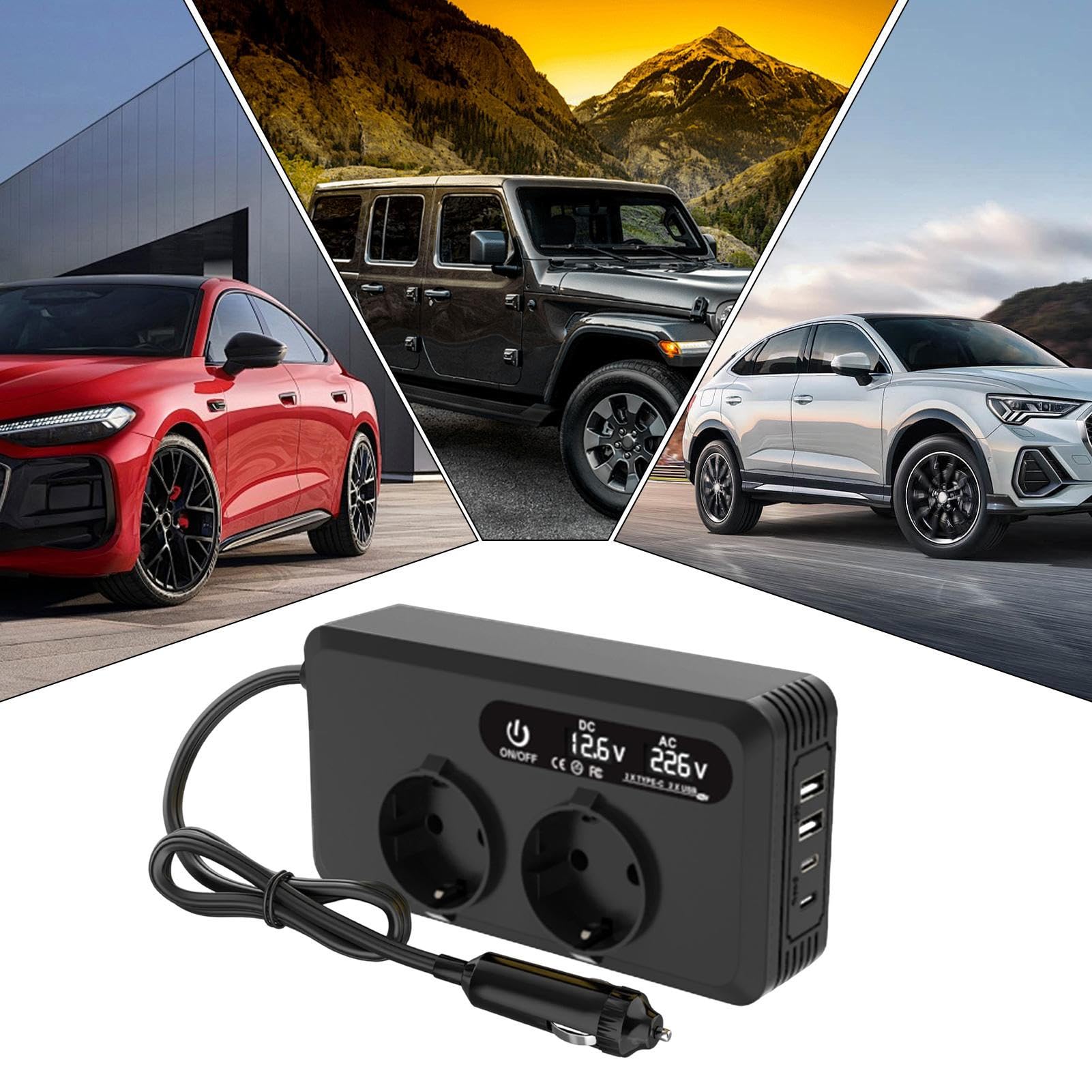 Onduleur de Voiture 200W à Brancher | Adaptateur -Cigare Et Convertisseur De Batterie - Chargeur De Voyage Polyvalent Pour Petits Appareils Électroménagers PC Portable Drone