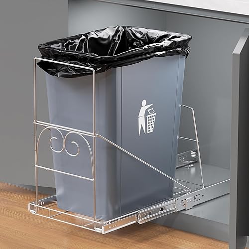 Hailivike Bote de basura extraíble que se adapta debajo de los armarios del fregadero, fácil acceso y ahorro de espacio, chapado extraíble para cubo