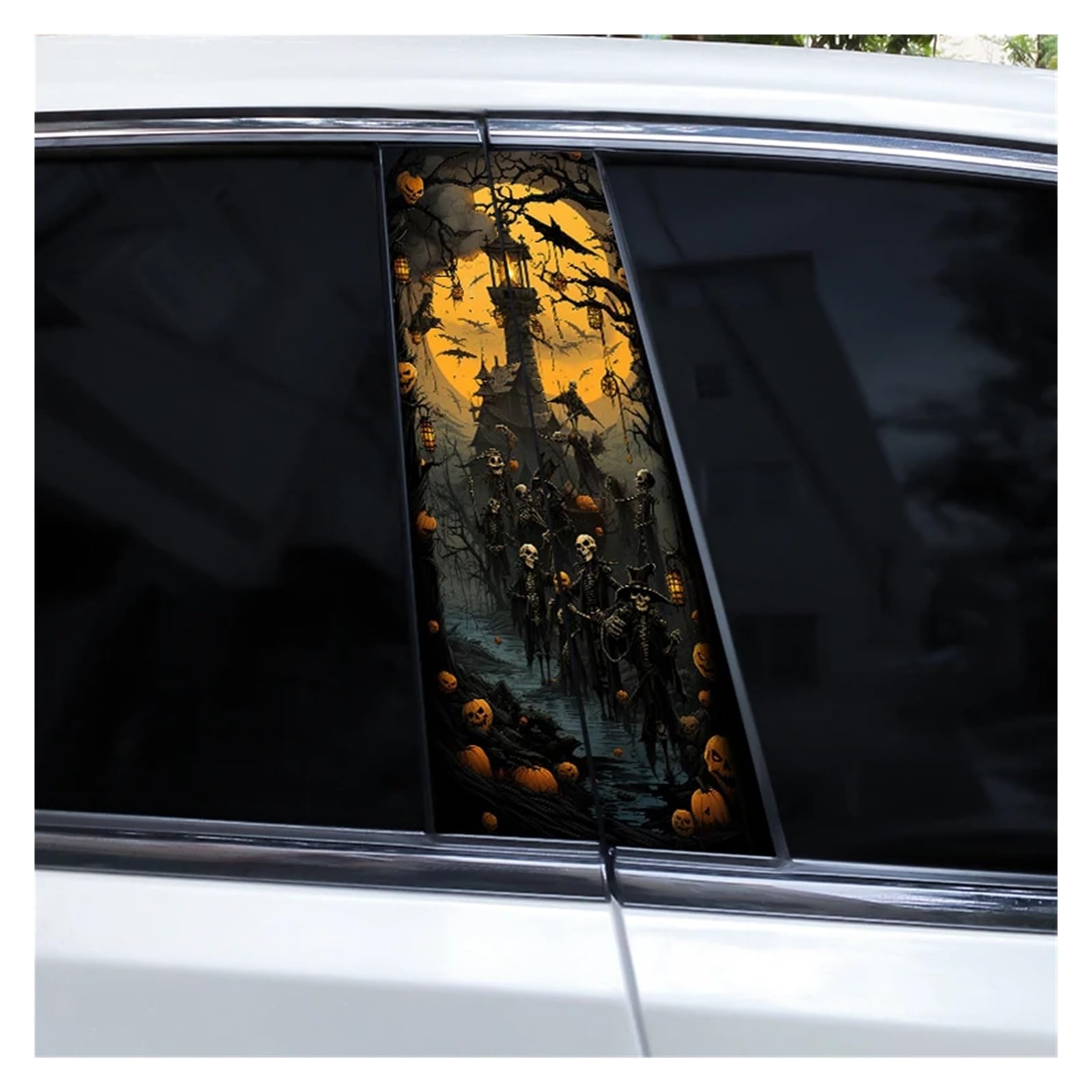 Car Side Decals 2pcs Horror Skull Stickers Halloween Car B-Pillar DIY Decorative Window Pillar Vinyl Decal(Style K)