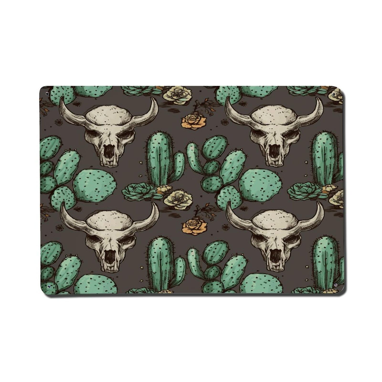 Adfgyerh Style Skull Of Bull And Cute Cactus Metal Signs Funny, Aluminum Tin Sign Indoor Outdoor Decor, Vintage Signs For Home Office Kitchen Bar Cafe Garden Farmhouse Wall Decor