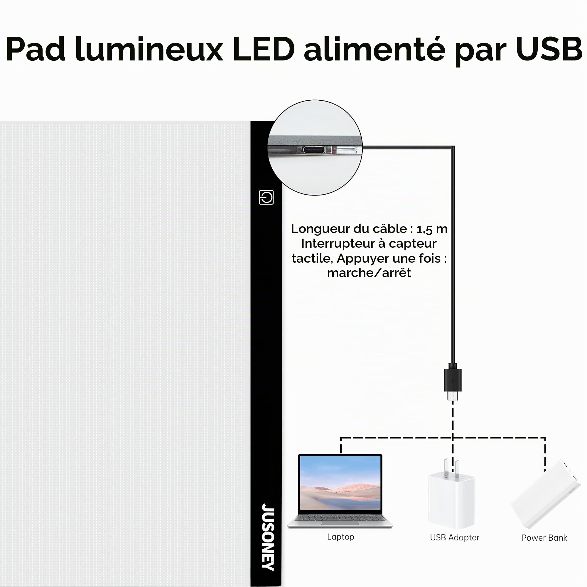 JUSONEY Table lumineuse A2 Light Pad Diamond Painting Accessoires Table à dessin pour dessiner Esquisse Peinture Animation avec 4 clips de fixation