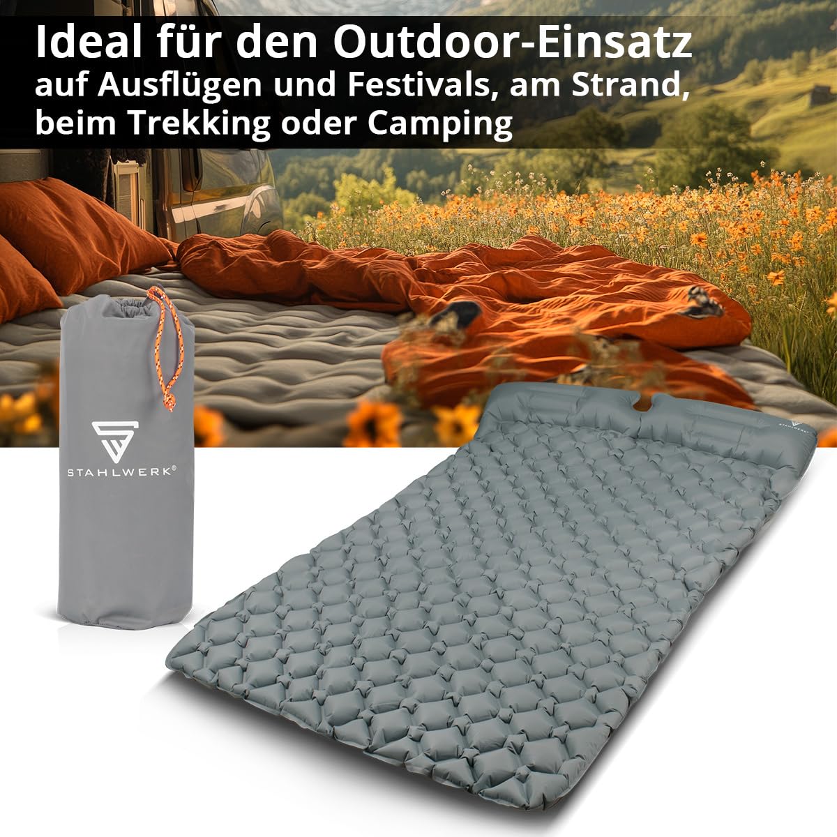 STAHLWERK Isomat 190 x 120 cm Inflatable Air Mattress Camping Mattress Sleeping Mat Travel Mattress Including Transport Bag for Camping & Outdoor LM-120 ST