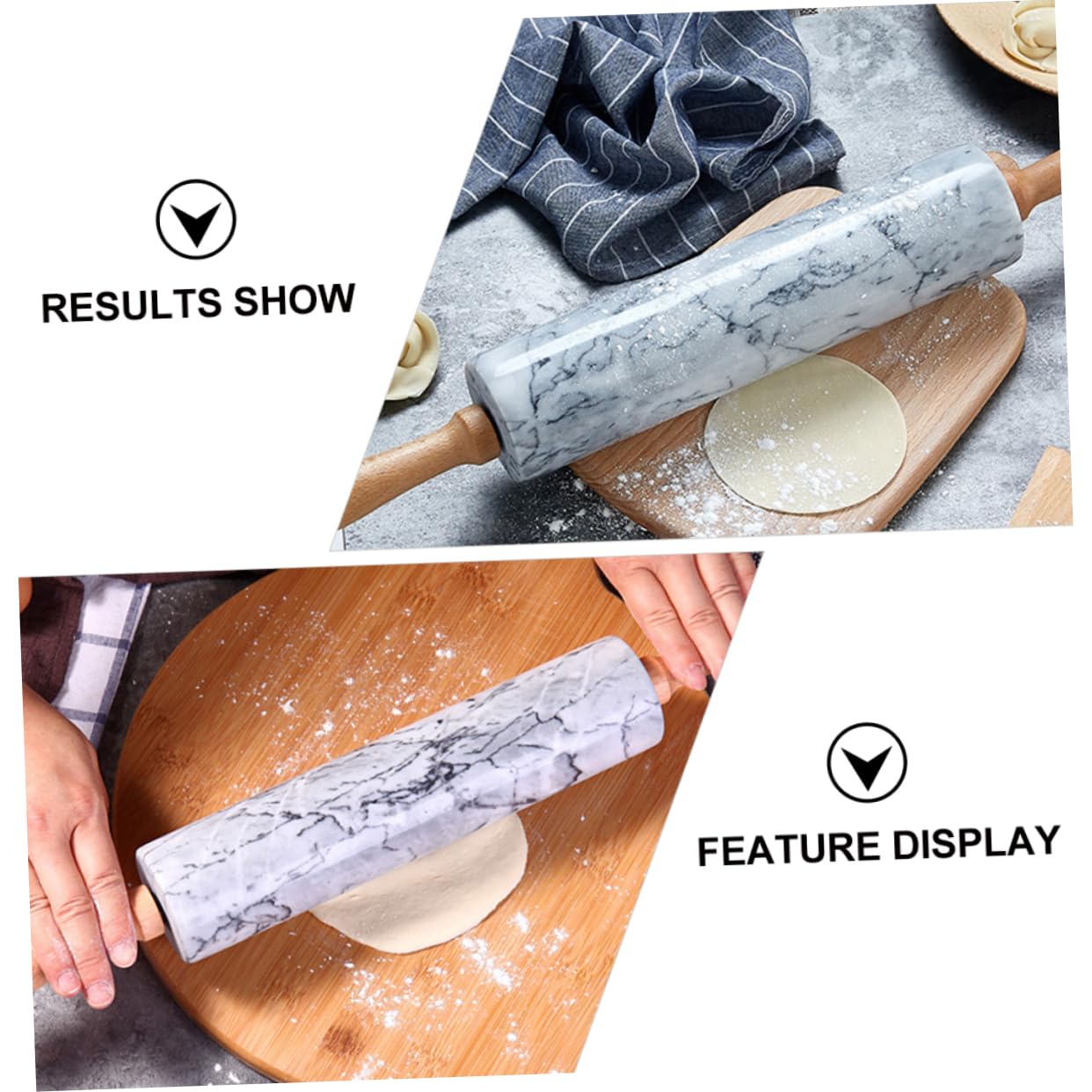 Mattarello in Marmo Naturale Manico in Legno, Superficie Antiaderente, per Cucina e Ravioli, Pratico e Multiuso