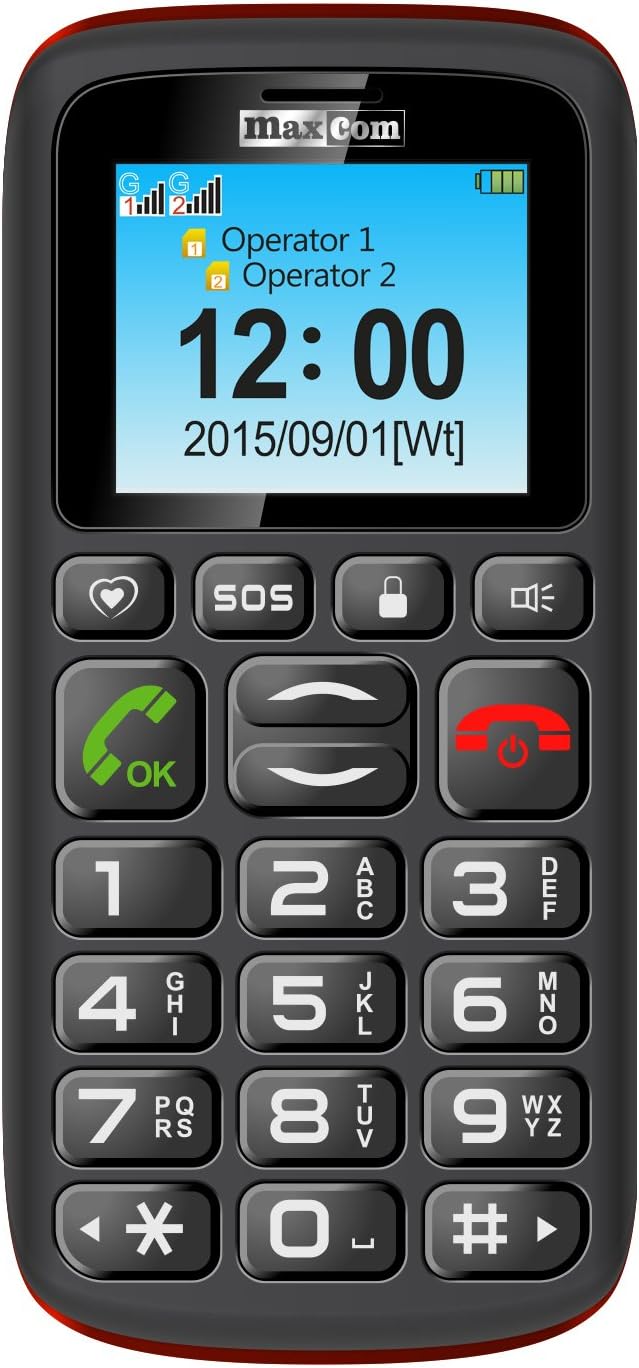 Maxcom Comfort Big Button Dual Sim UK SIM-Free 2G Mobile Phone, Black-Red