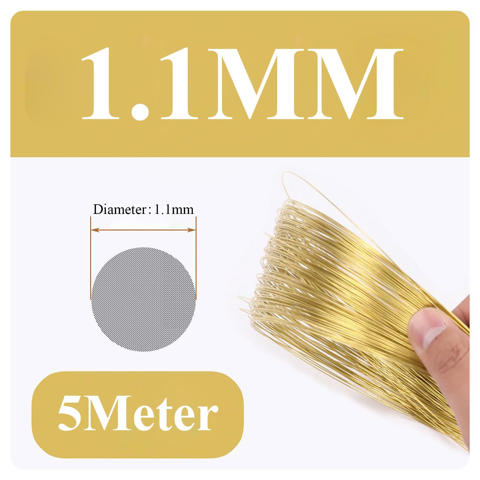 COYOUCO Brass Wire, 1.1/1.2/1.3/1.4/1.5Mm Diameter, 5M Length, Bare Solid Brass Wire for Jewelry Making, Crafting, Electrical, Industry,1.1mm*5m