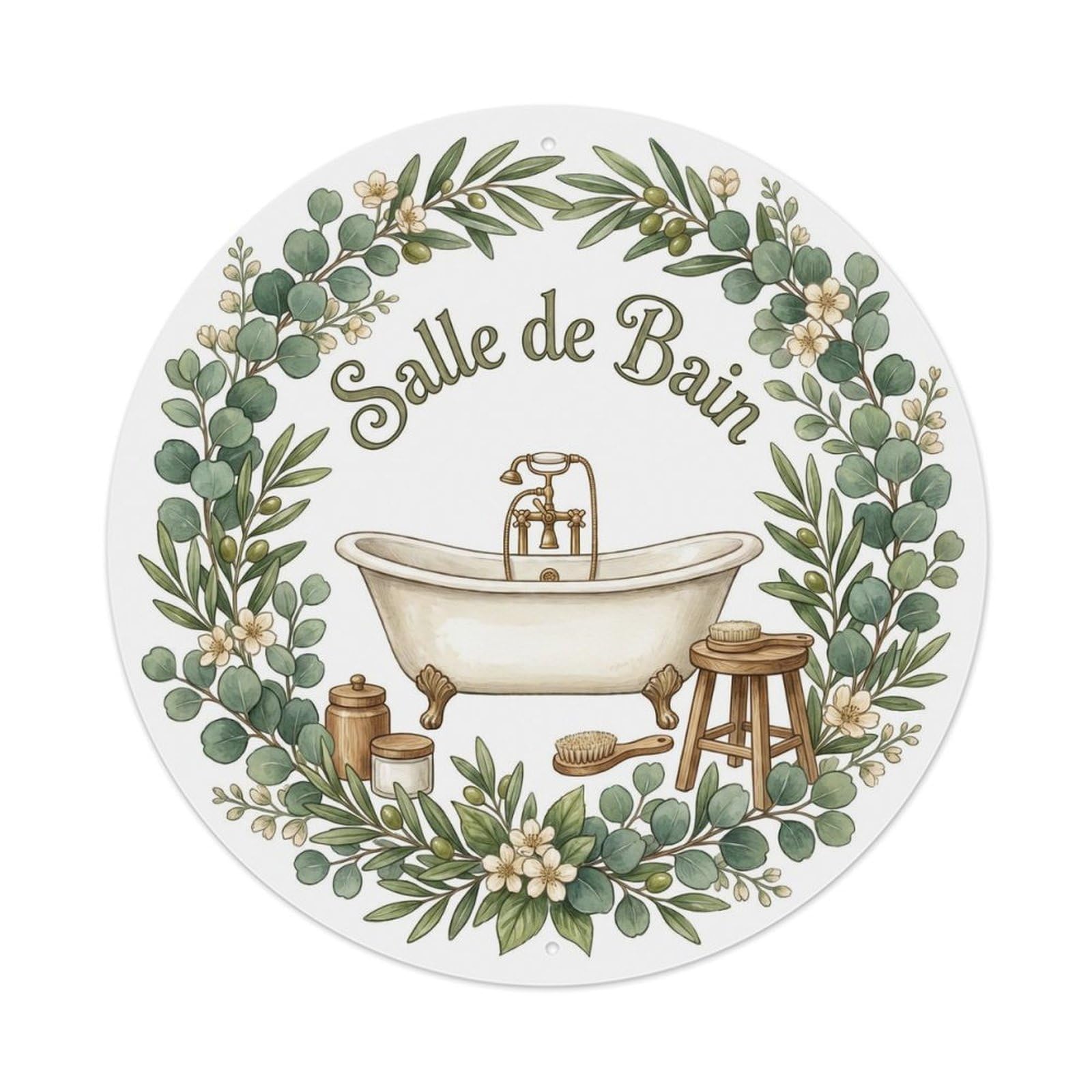 Yrnq Vintage Style Salle Eucalyptus Cottage Spa Bathroom Vintage Metal Tin Sign Plaque Wall Decor For Cafe, Club, Garden Round Metal Poster 8X8inch