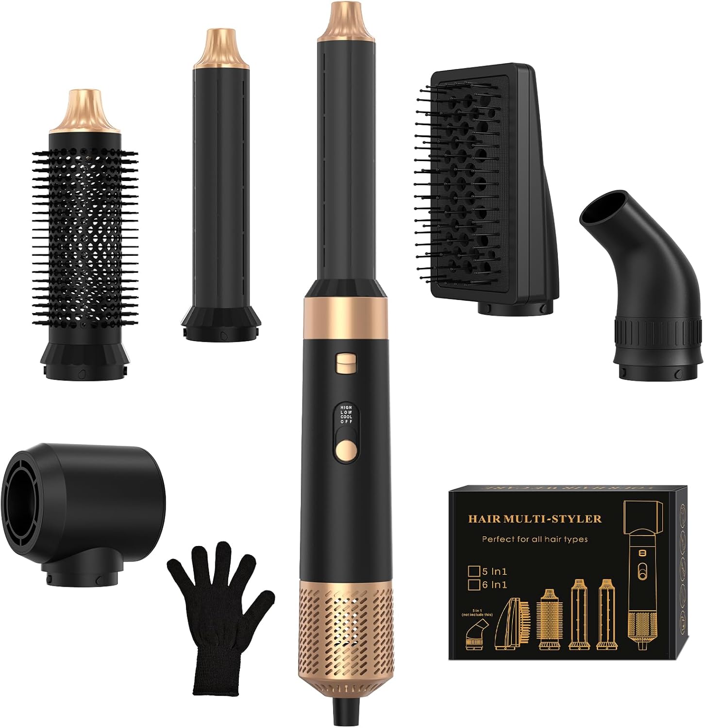 6 in 1 Hair Styler, Hot Air Brush Set with Hair Dryer, Curling Iron, Straightener Brush, Volumizer, Blow Dryer Brush for Hair Styling, Fast Drying, Gifts for Mother/Women