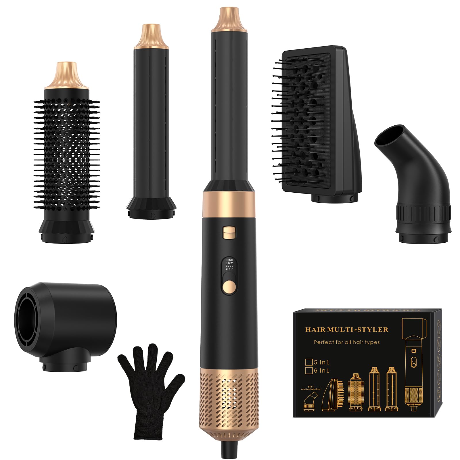 6 in 1 Hair Styler, Hot Air Brush Set with Hair Dryer, Curling Iron, Straightener Brush, Volumizer, Blow Dryer Brush for Hair Styling, Fast Drying, Gifts for Mother/Women