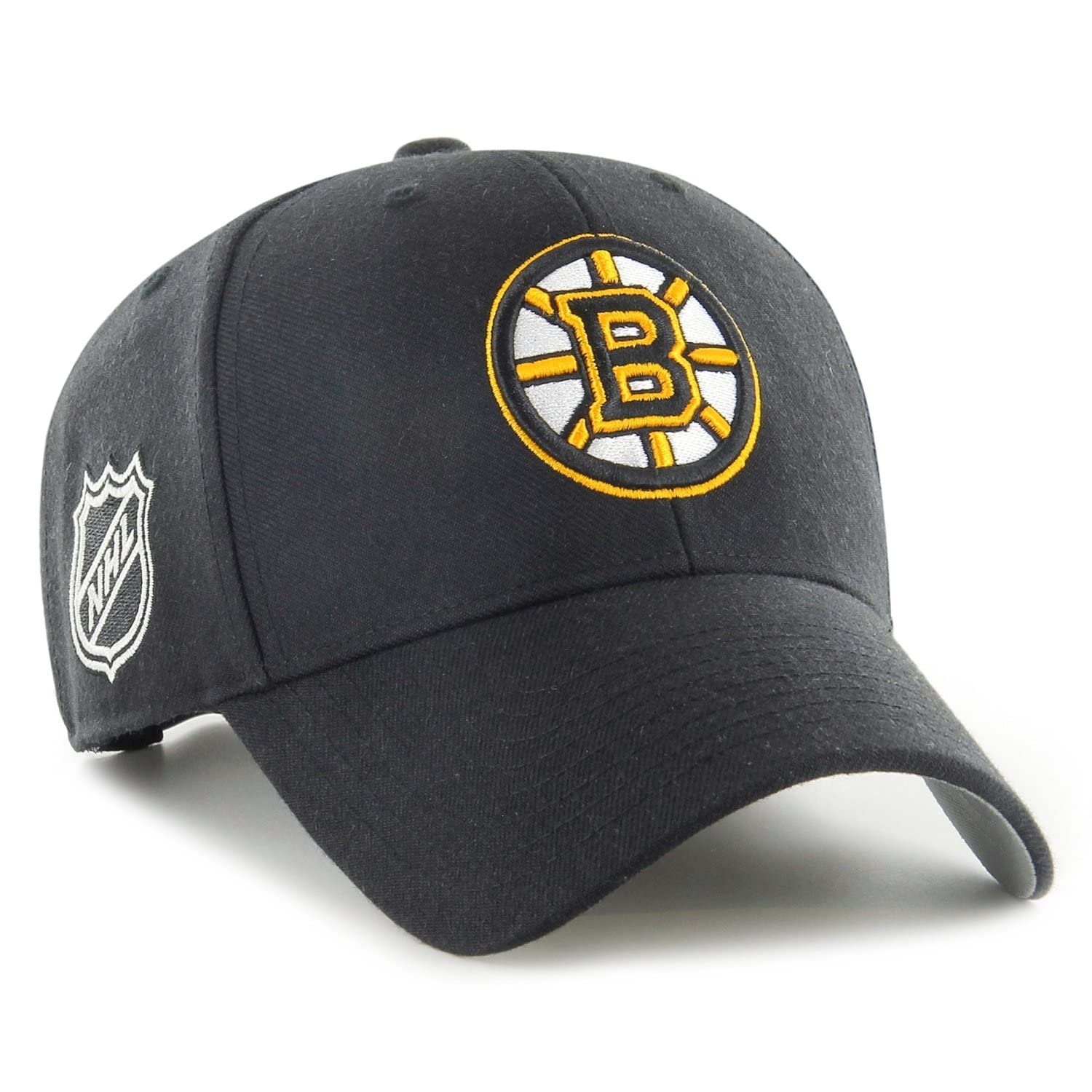 Men's Black 47 Brand Curved Snapback Cap - Sure Shot Boston Bruins