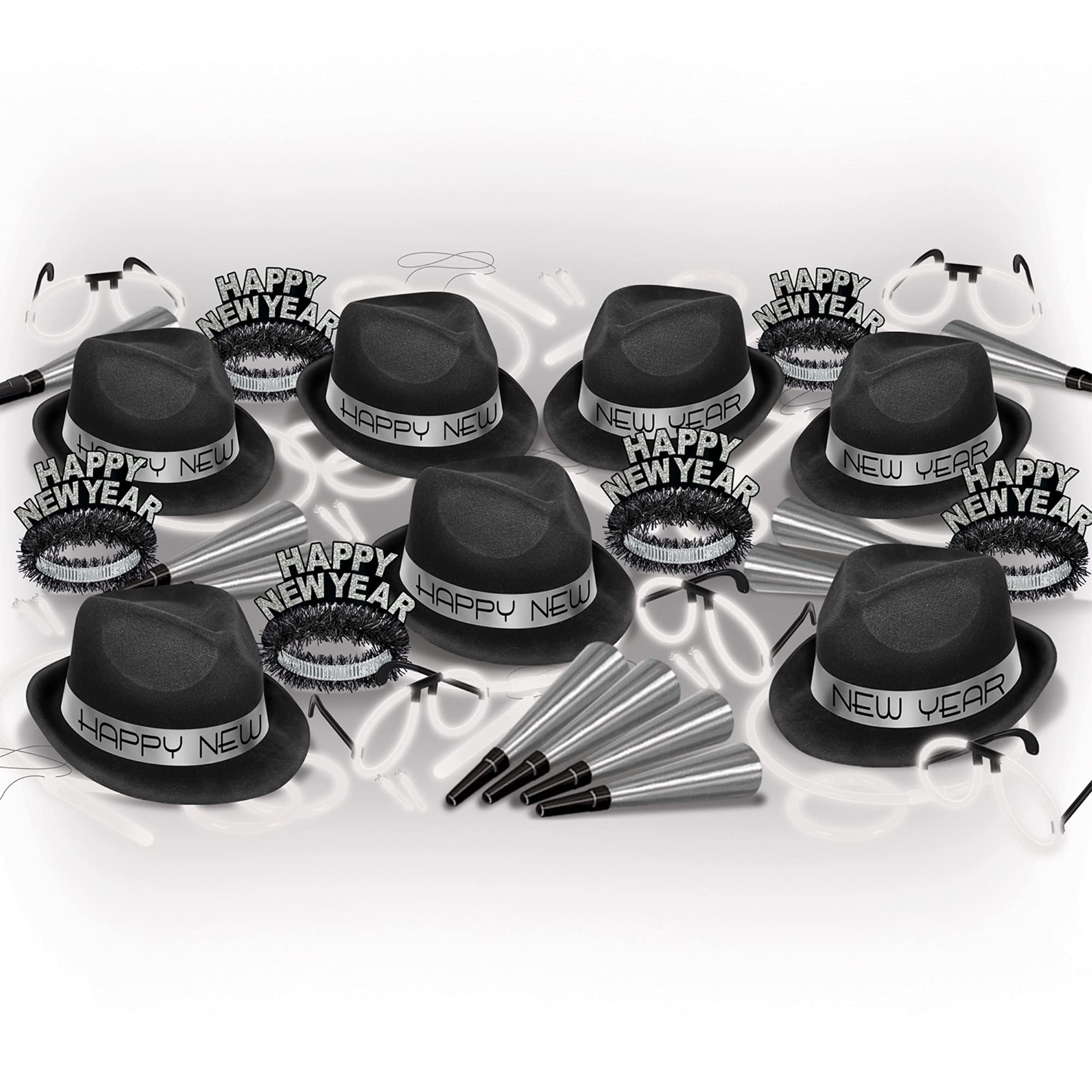 Kit de fiesta de Año Nuevo Negro y Plata Surtido Paquete de 50
