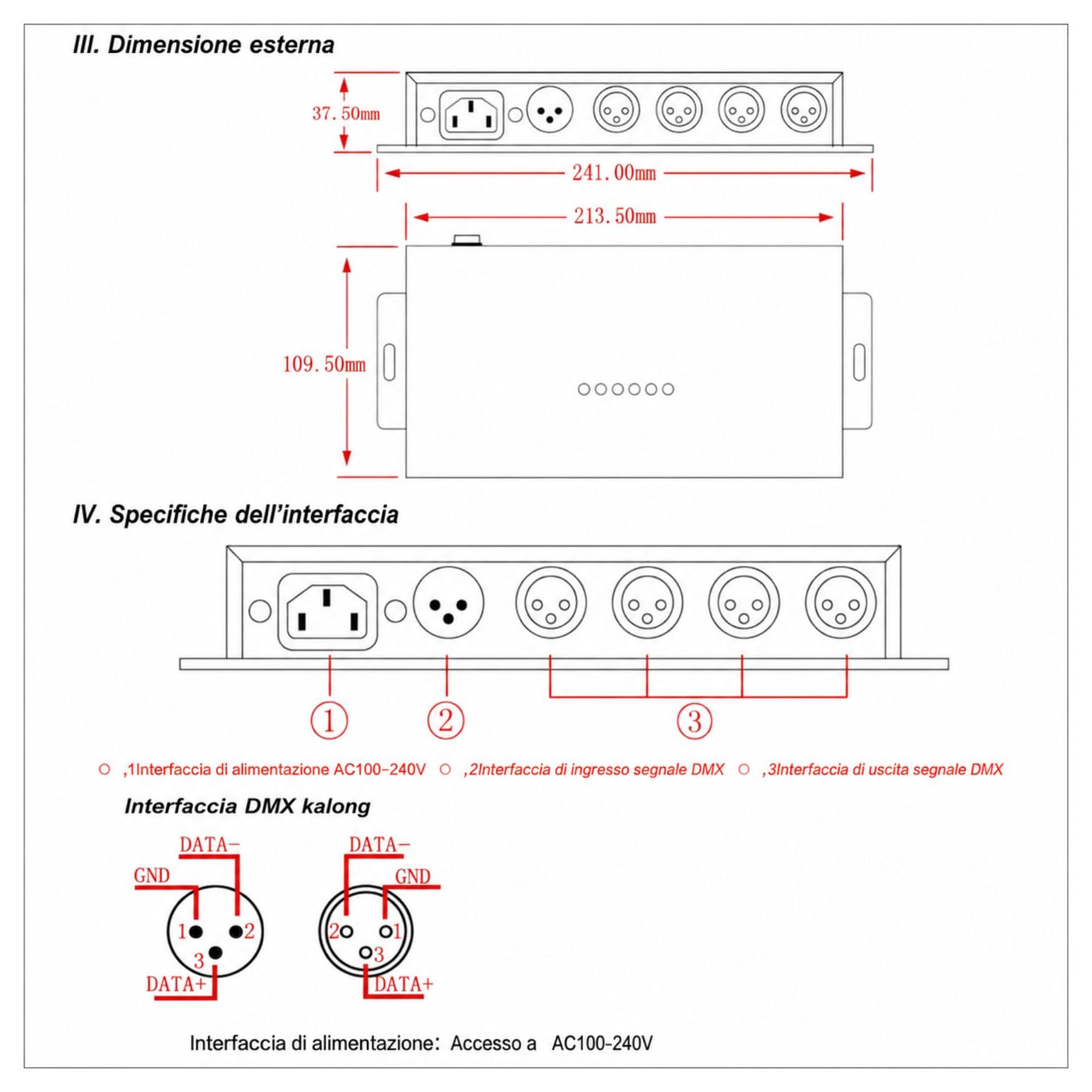LEDLUX Dystrybutor sygnału Wzmacniacz DMX 512 Dystrybutor sygnału 4 kanały 220V DMX124