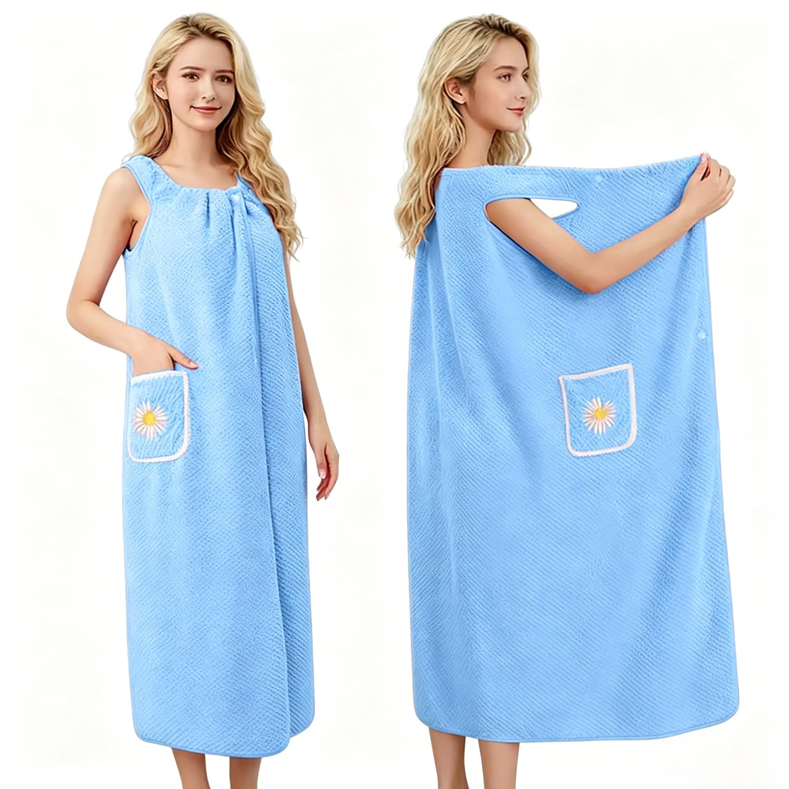 NIFTYY Women's Wrap Around Bath Towel Dress - Adjustable Straps Coral Velour Robe, Super Soft Microfiber, Quick Dry for Spa, Beach, Swimming Pool, After Shower and Hotel (green)