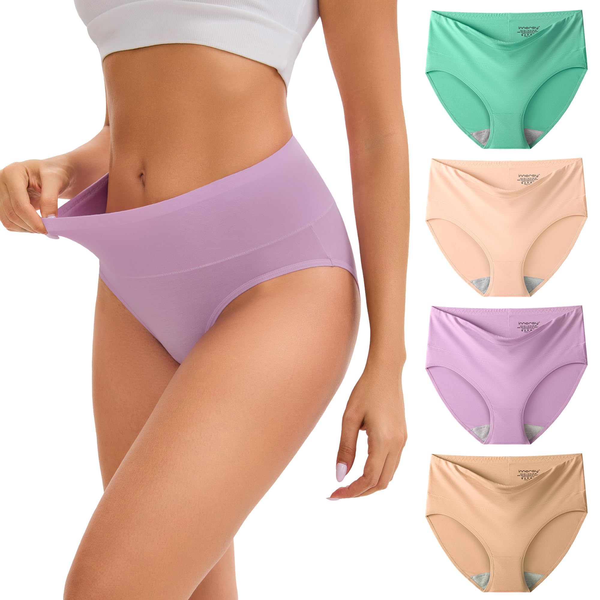INNERSY Womens Modal Underwear High Waist Breathable Briefs Full Coverage Ladies Panties 4-Pack