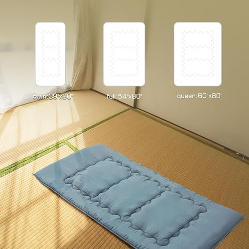 Miniatura 4 de Colchón japonés de futón, 39 x 80 pulgadas, tapete de tatami para dormir, 2.5 pulgadas de grosor, plegable, enrollable, almohadilla de dormitorio