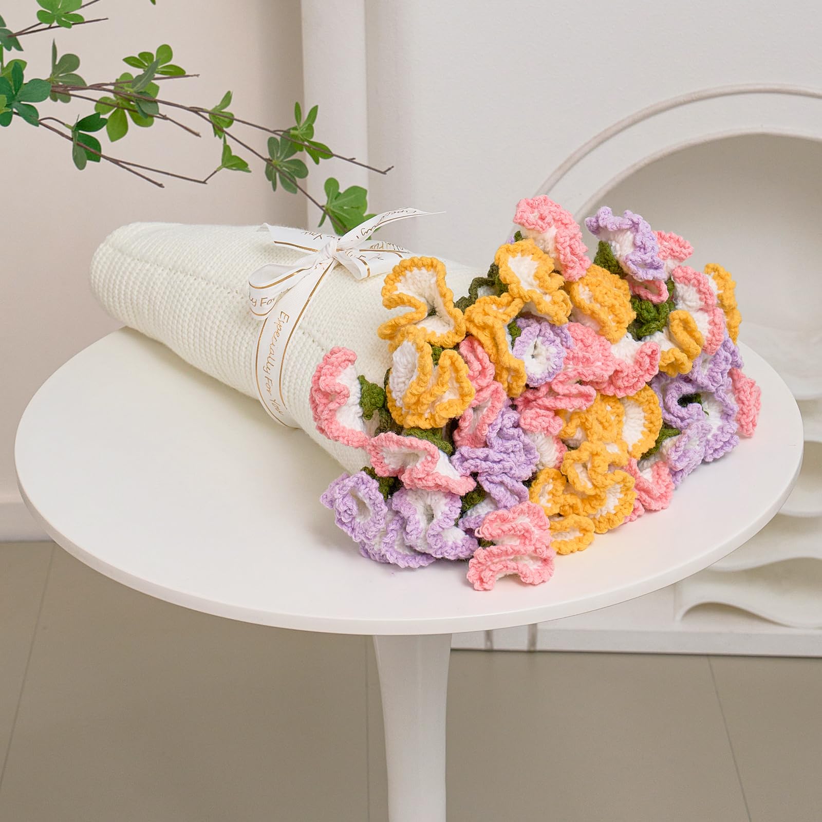 Longhui bedding Hand Crochet Carnation Bouquet Throw Blanket - 40 Inch, Symbol of a Mother‘s Love, Ultimate Gift for Mom & Wife | Perfect for Mother’s Day, Valentine‘s & Anniversary — image 1