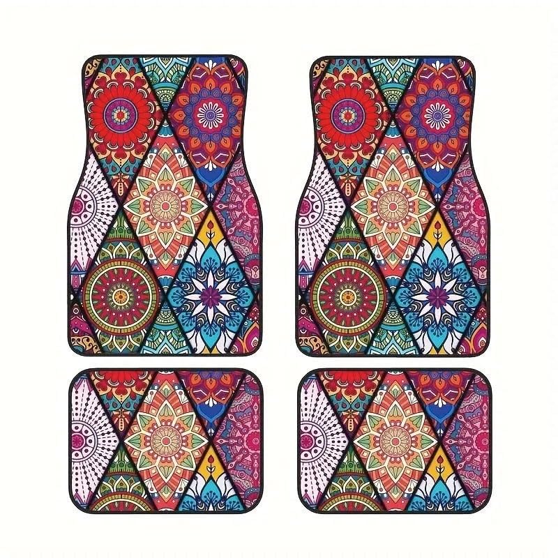 Bohemian Car Floor Mat Set of 4 - Non Slip All Weather Universal Fit for Cars SUVs Trucks