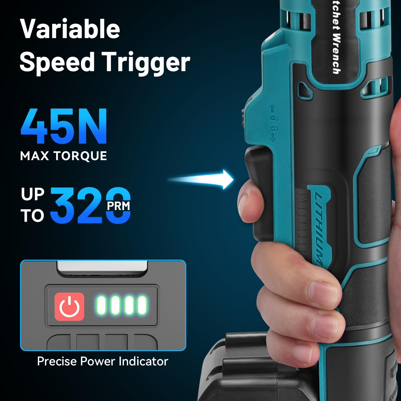 Yofuly Llave de Carraca Compatible con Baterías Makita de 18V, 2 × 4000 mAh Baterías Carraca Electrica 3/8" 60 Nm, 320RPM Llave de Trinquete con 9 Llaves de Vaso, Disparador de Velocidad Variable