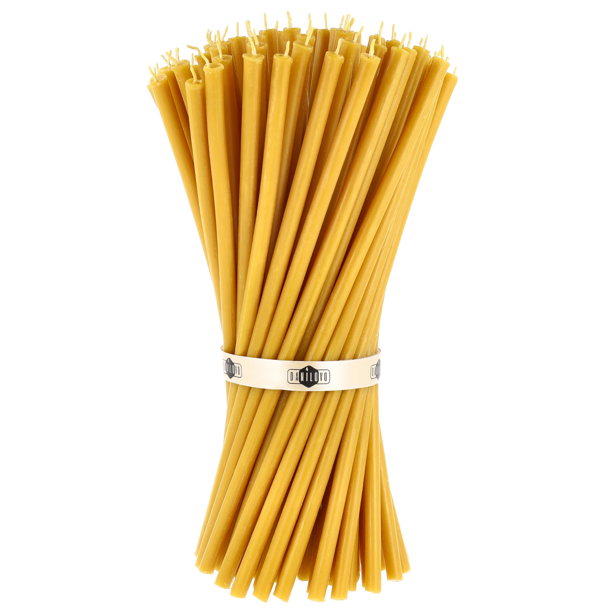 Danilovo Pure Beeswax Candles - Honey-Scented, Decorative Thin Taper Candles - Ideal for Birthday Decoration or Church Prayers - Drip Free, Tall & Smokeless Pack of 50 pcs, 29,5 cm