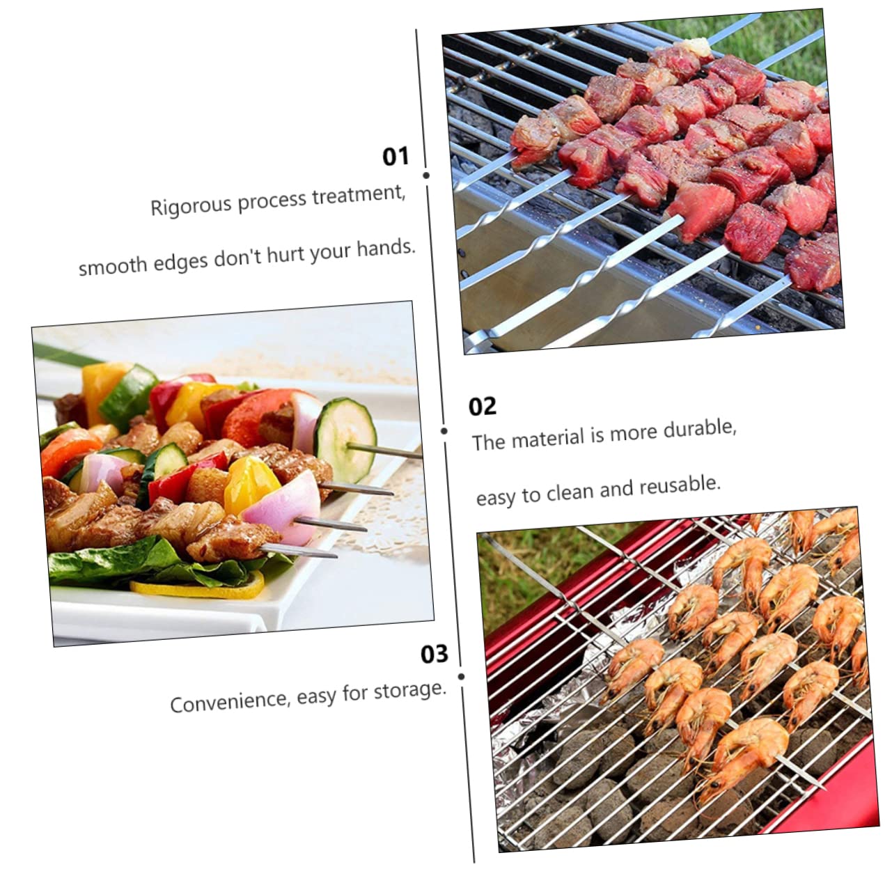 10piezas Brochetas Inoxidable Para Barbacoa Unidades Planas Duraderas y Fáciles De Limpiar